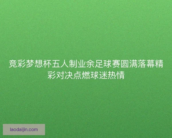 竞彩梦想杯五人制业余足球赛圆满落幕精彩对决点燃球迷热情